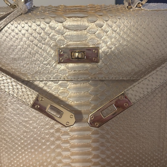 Custom White & Gold Python Handbag + Matching Wallet & Strap - Picture 7 of 9